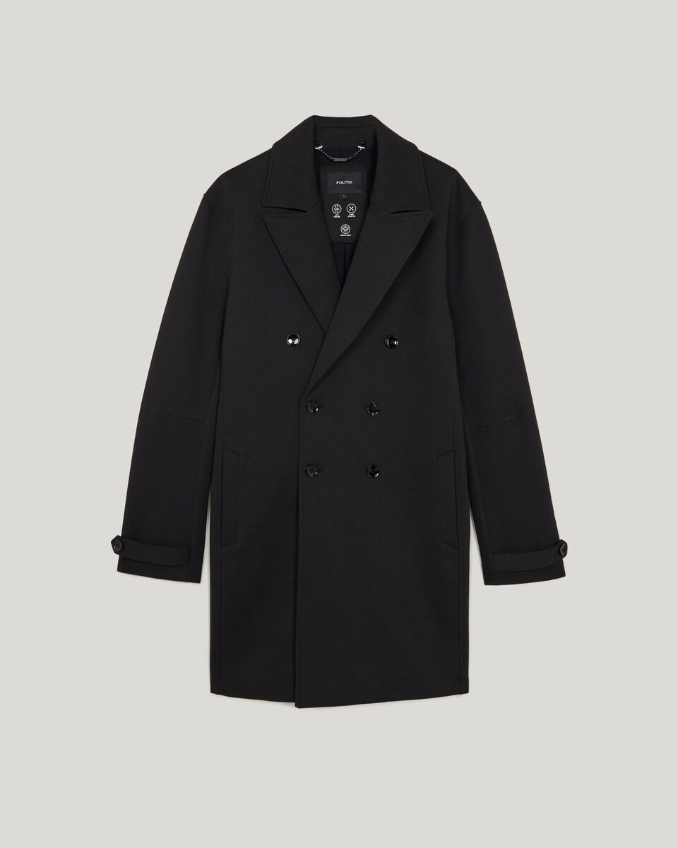Double Breasted Travel Performance Peacoat, Black, hi-res